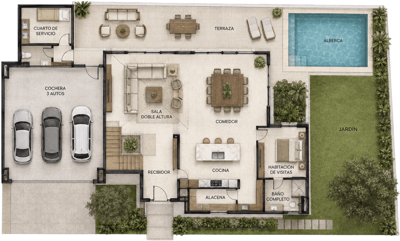 Plano de planta baja de Residencia Olivo